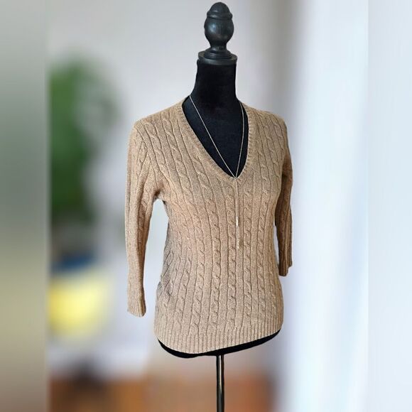 J Crew Merino Wool Cableknit V-Neck Sweater Size S - Picture 10 of 14